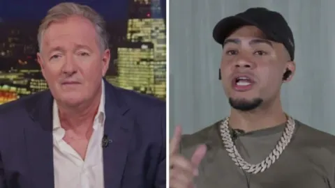 Piers Morgan i influencer Harrison Sullivan tijekom napetog intervjua u studiju.