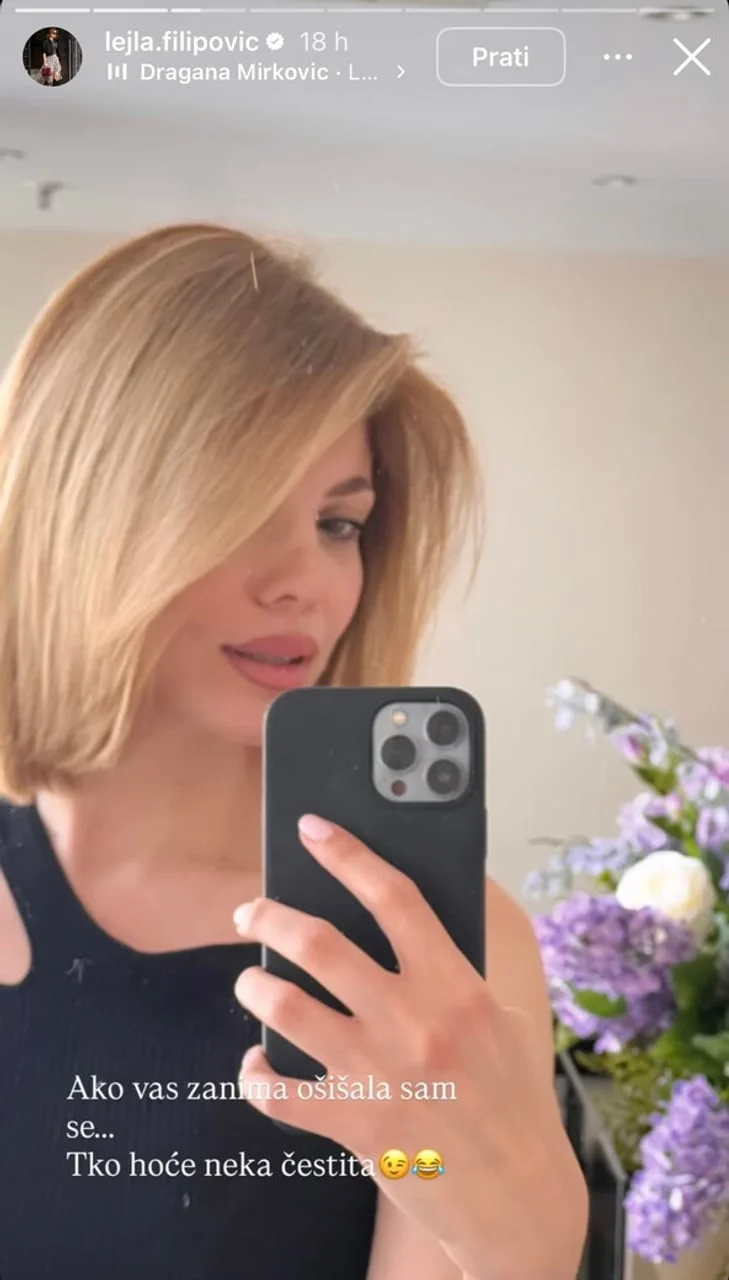 Selfie Lejle Filipović koja pokazuje novu kratku frizuru