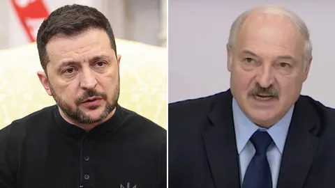 Portreti Volodimira Zelenskog i Aleksandra Lukašenka jedan pored drugog