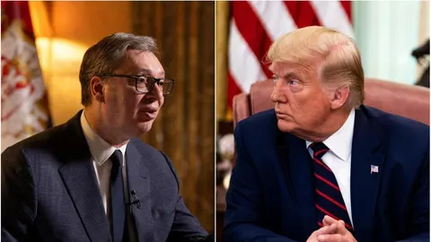 Kolaž s portretima Aleksandra Vučića i Donalda Trumpa