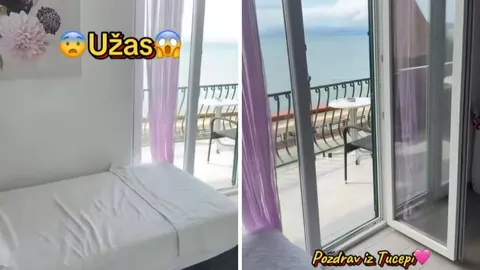 Svijetlo uređen apartman s krevetom i terasom s pogledom na more