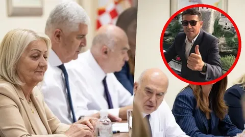 Kolaž s Draganom Čovićem i drugim političarima na sastanku