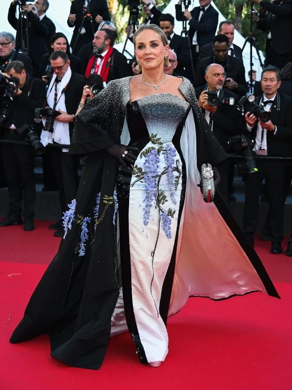 Šeron Stoun u elegantnoj crno-bijeloj haljini na crvenom tepihu