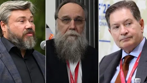 Kolaž tri muškarca s bradama i u odijelima, ozbiljni izrazi lica