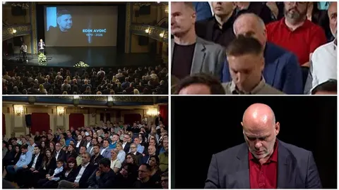 Kolaž fotografija s ispraćaja Edina Avdića u dvorani u Sarajevu
