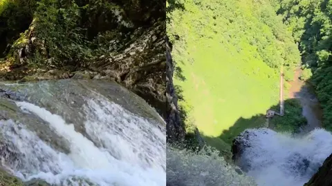 Pogled s vrha vodopada Blihe na bijelu pjenu vode i zeleni kanjon