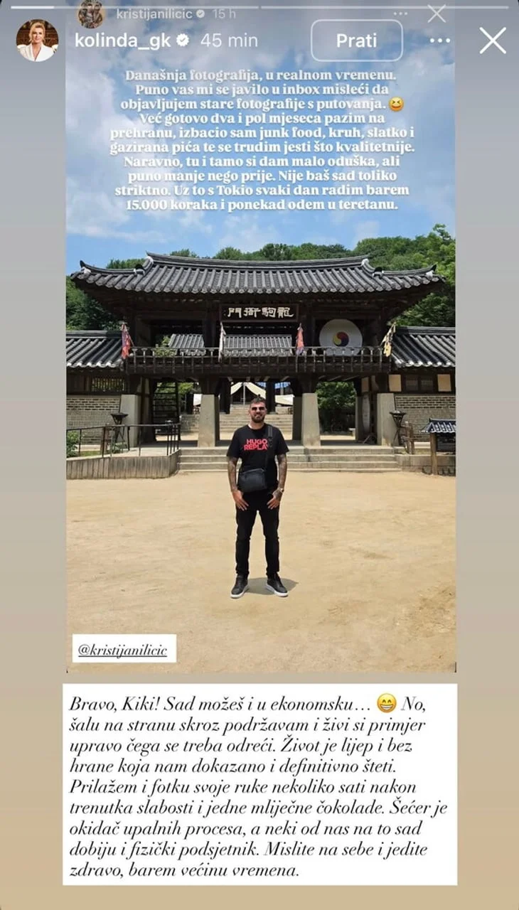 Snimka zaslona Instagram storyja s tekstom i fotografijom muškarca ispred hrama