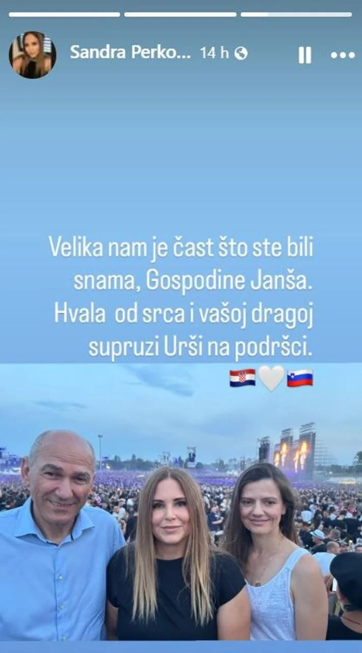 Selfie fotografija troje ljudi na otvorenom s tekstom iz Instagram storyja