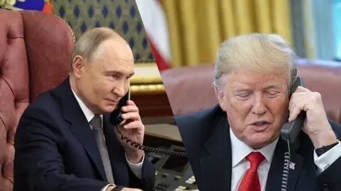 Vladimir Putin i Donald Trump govore na telefonima u kolažu