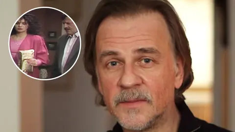 Portret glumca Žarka Lauševića uz mali kružni prikaz scene iz serije
