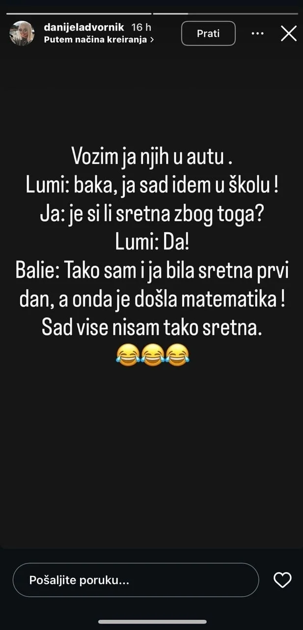 Tekstualna objava na crnom pozadinu o školi i matematici