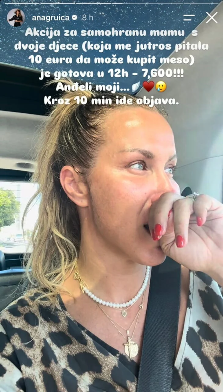 Snimka ekrana Instagram storyja s tekstom o prikupljenim sredstvima