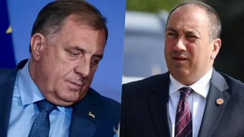 Kolaž s portretima Milorada Dodika i Bakira Izetbegovića