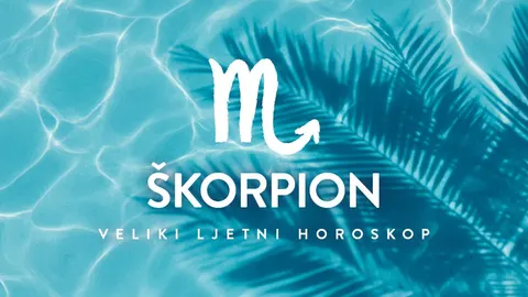 Plavi bazen s palmama i simbolom horoskopskog znaka Škorpiona