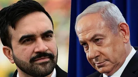 Kolaž s portretima Zohrana Mamdanija i Benjamina Netanyahua