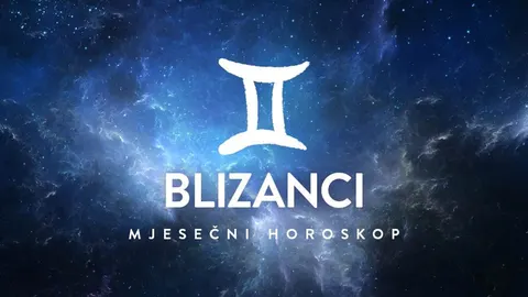 Simbol Blizanaca na plavoj pozadini s prikazom zvjezdanog neba i galaksija