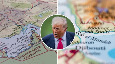 Kolaž s portretom Donalda Trumpa i detaljnom kartom Bliskog istoka