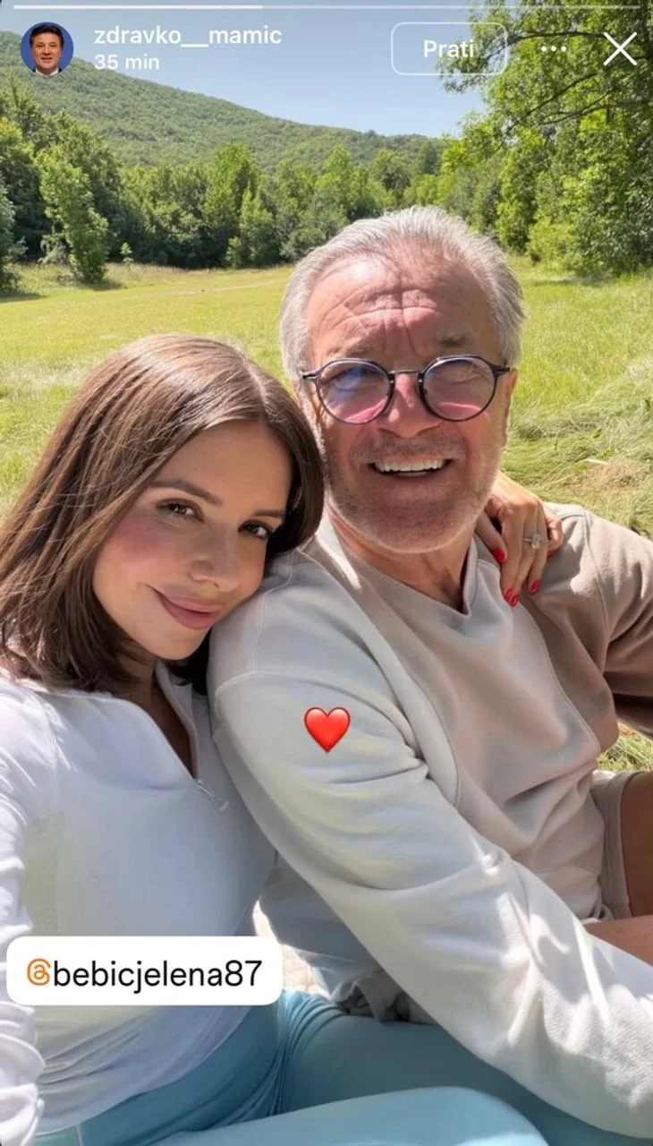 Selfie Zdravka Mamića i Jelene Bebić na otvorenom s vidljivim prstenom