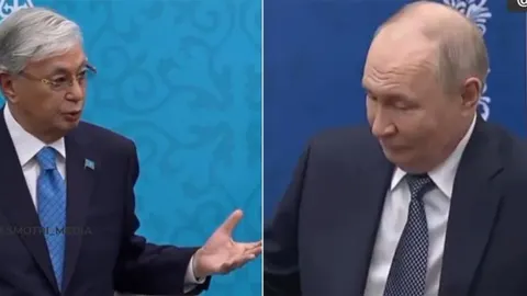 Kassym-Jomart Tokajev i Vladimir Putin u odelima tijekom sastanka
