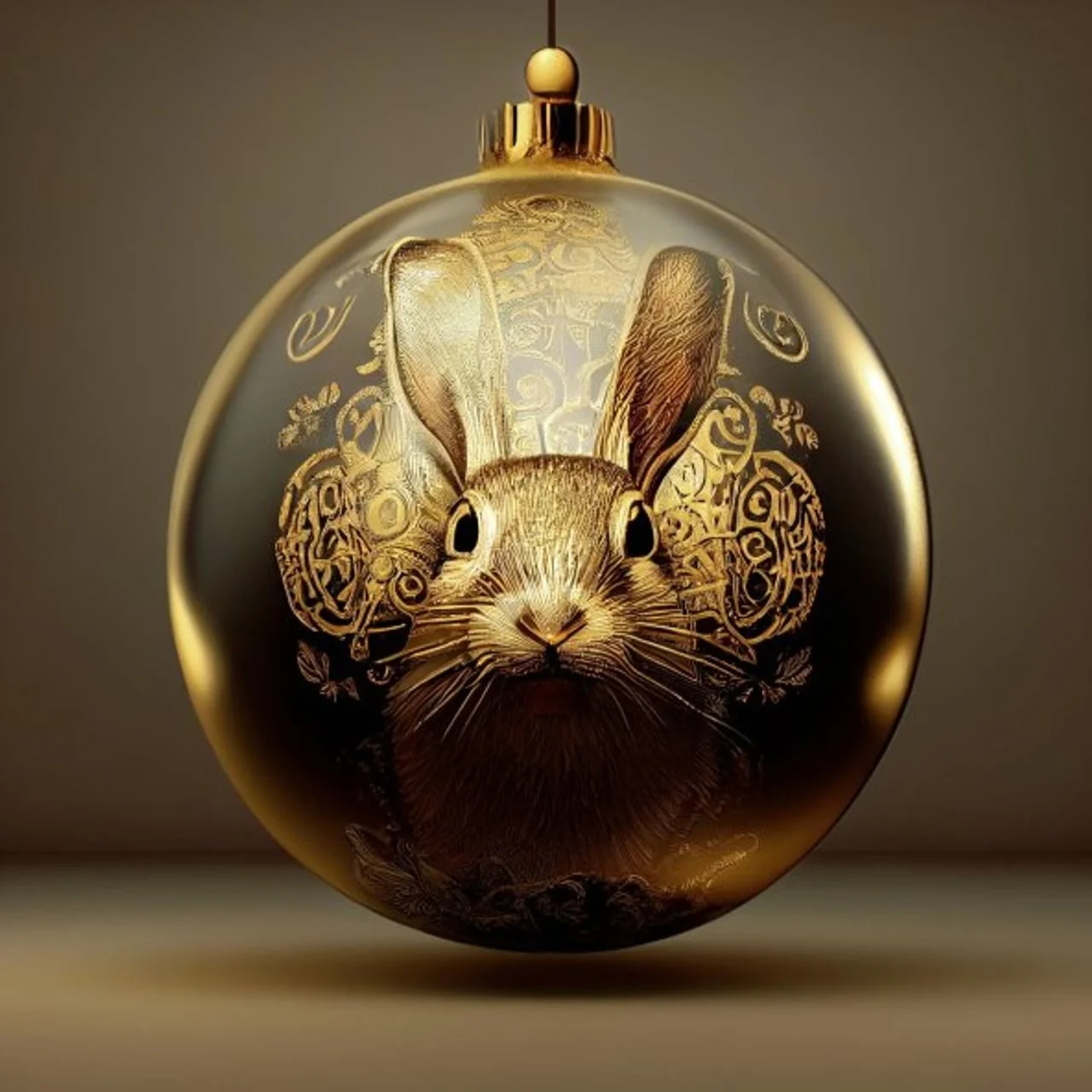 Zlatna božićna kuglica s ugraviranim likom zeca