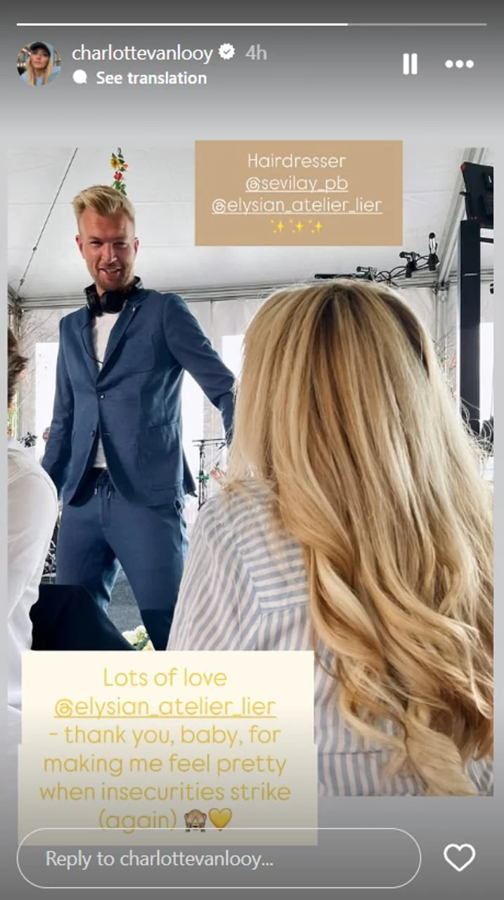 Snimka zaslona Instagram objave Charlotte Van Looy s tekstom o nesigurnosti.