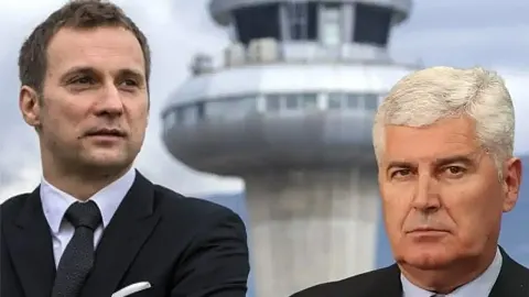 Davorin Primorac i Dragan Čović ispred kontrolnog tornja zračne luke.