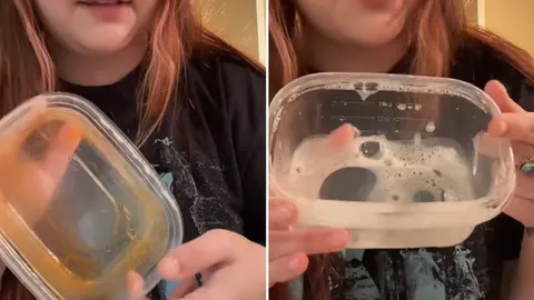 Usporedba prljave i očišćene plastične posude za hranu