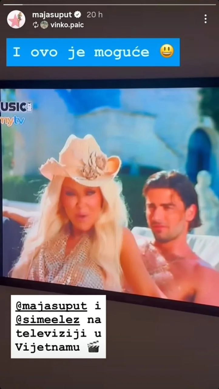 Snimka zaslona televizijskog ekrana s Majom Šuput i Šimom Elezom u Vijetnamu.