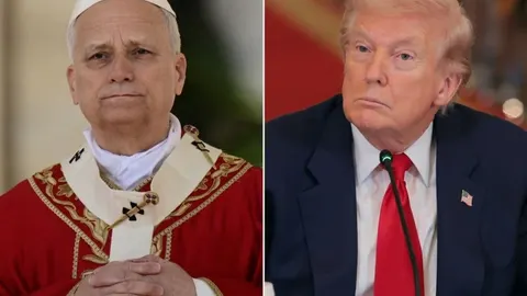 Usporedni portreti pape Lava XIV. u crvenoj odori i Donalda Trumpa u odijelu.