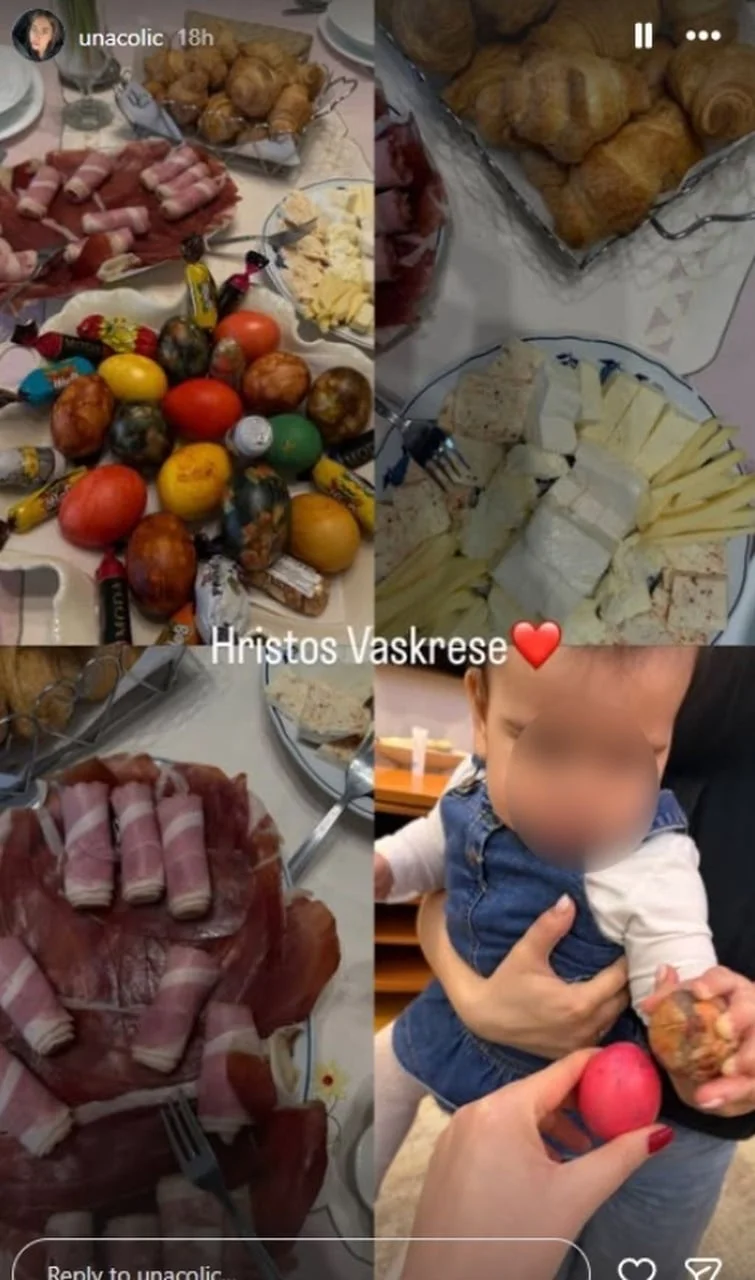 Kolaž fotografija uskrsne trpeze s pisanicama, sirom i šunkom