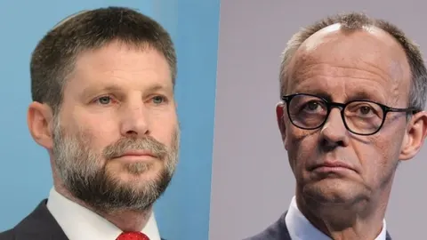 Portreti izraelskog ministra Bezalela Smotricha i njemačkog političara Friedricha Merza.