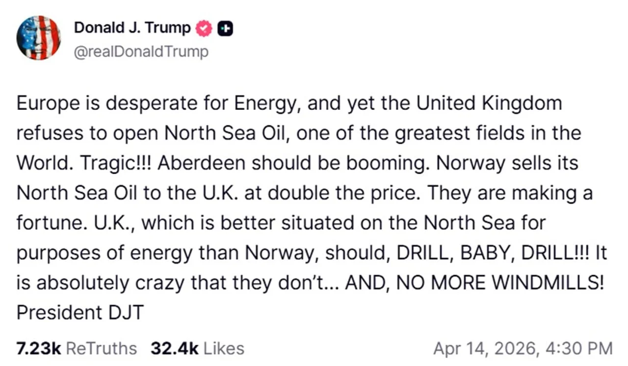 Snimka zaslona objave Donalda Trumpa na društvenoj mreži Truth Social o nafti.