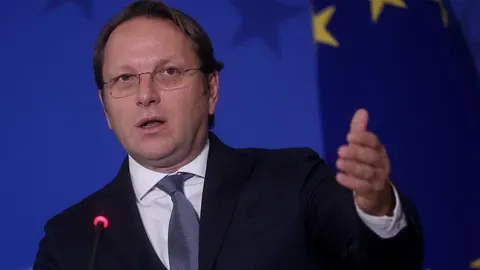 Muškarac s naočalama u odijelu govori ispred zastave Europske unije