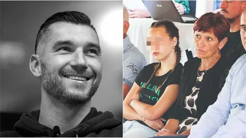 Crno-bijeli portret Nikole Pokrivača i fotografija njegove obitelji u publici