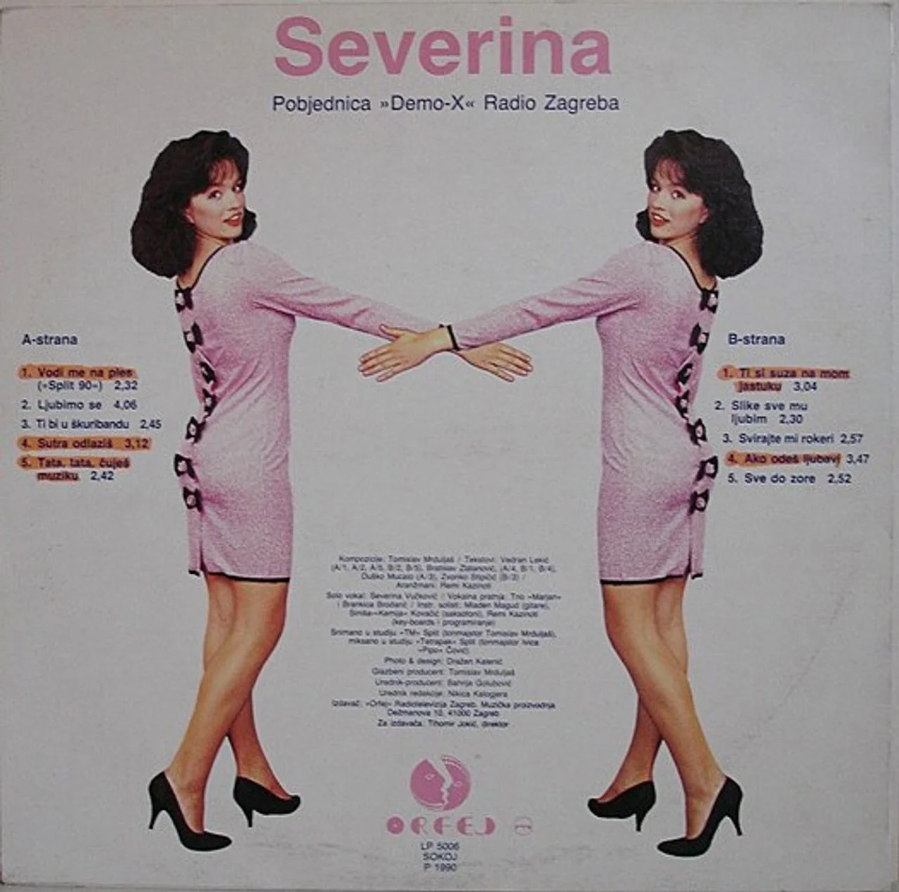 Omot prvog albuma Severine iz 1990. godine s popisom pjesama