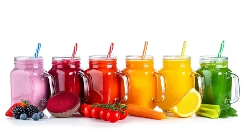 Raznobojni voćni sokovi i smoothieji u staklenim posudama sa slamkama