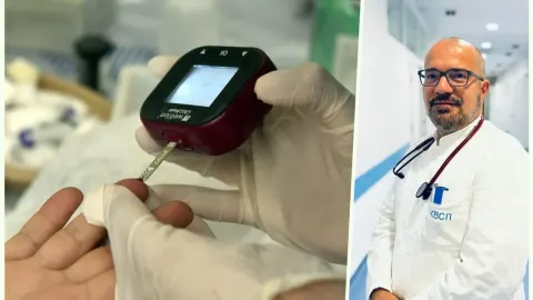 Kolaž medicinskog pregleda i liječnika u bolničkom hodniku