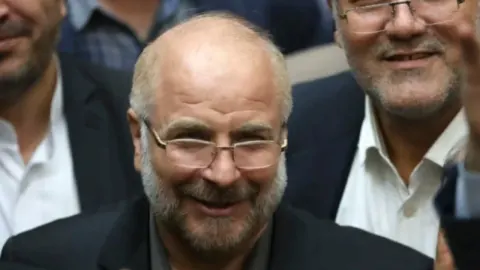 Mohammad-Bagher Ghalibaf s naočalama i sijedom bradom smiješi se u krupnom planu.